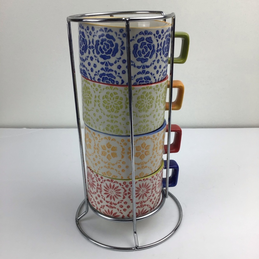 Pier 1 stacking coffee mug set in mult-colors.